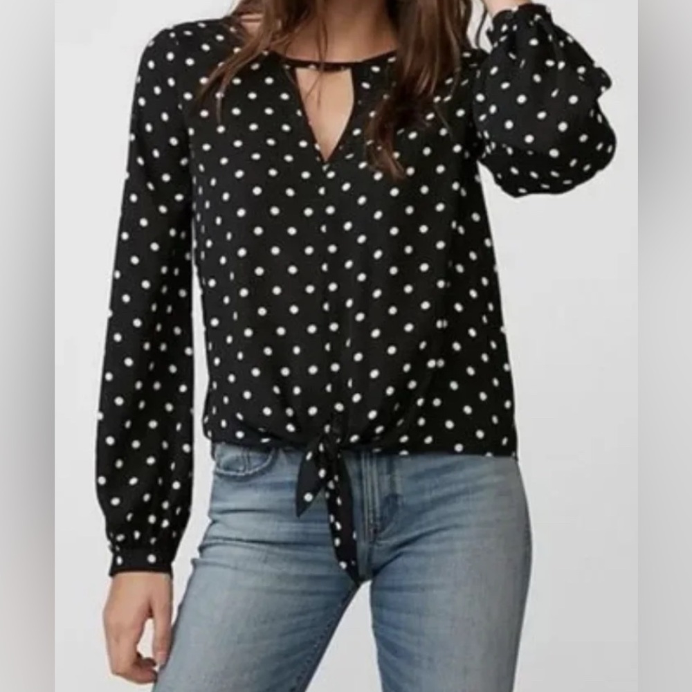 EXPRESS size XS, Black and White Tie Front Long Sleeved Blouse.